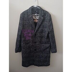 H&M Womens Wool Blend Plaid Coat Button Front Lined Black White 42R
